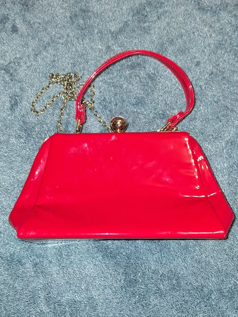 Vintage-Style Glossy Red Patent Faux LeatheRed Patent Frame-Top Women’s Handbag - Picture 1 of 6